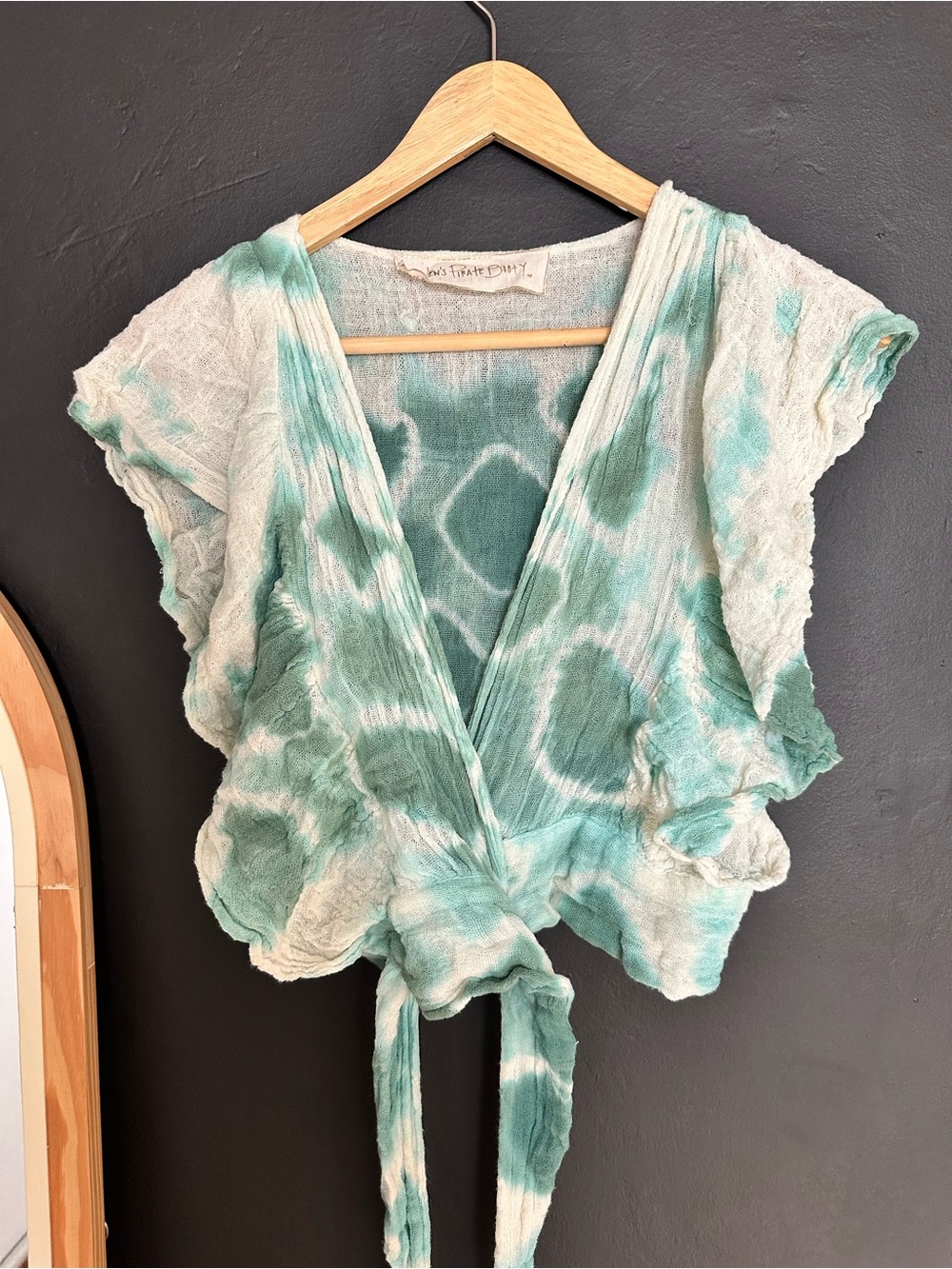Jen's Pirate Booty Teal Tie-Dye Wrap Crop Top